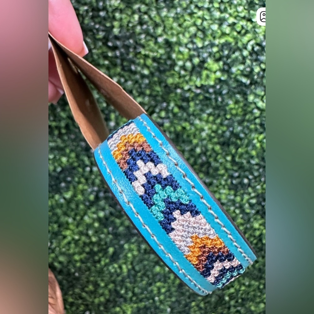 Justin Turquoise and Gold Patterned Leather Bracelet